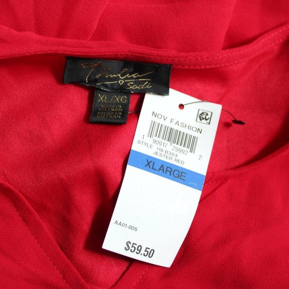 Thalia Sodi Red Ruffle Sleeve Gold Trim Blouse NWT - Picture 5 of 5